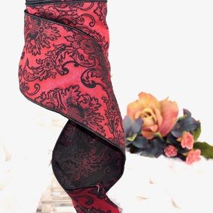 NWT damask jacquard red and black embroidered Allstate floral ribbon